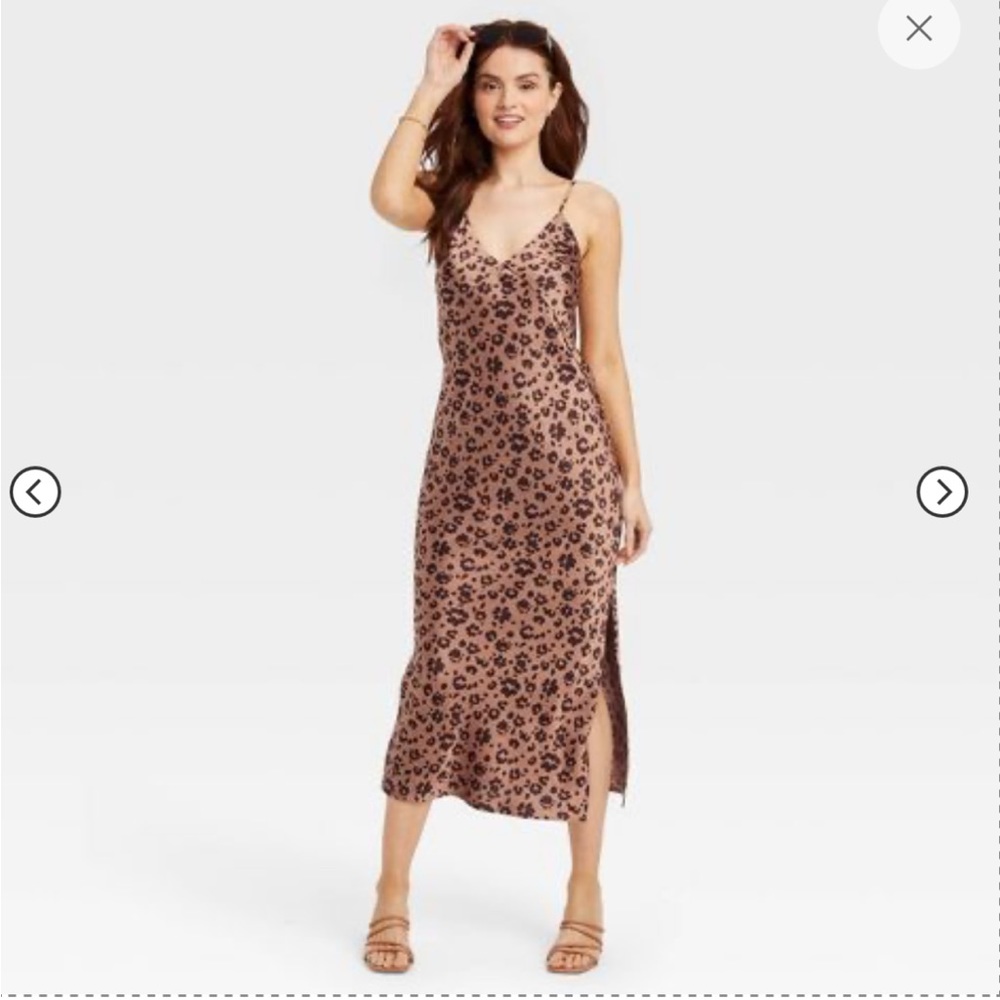 TARGET A NEW DAY BROWN & BLACK SATIN ANIMAL LEOPARD PRINTED MIDI SLIP DRESS XXL
